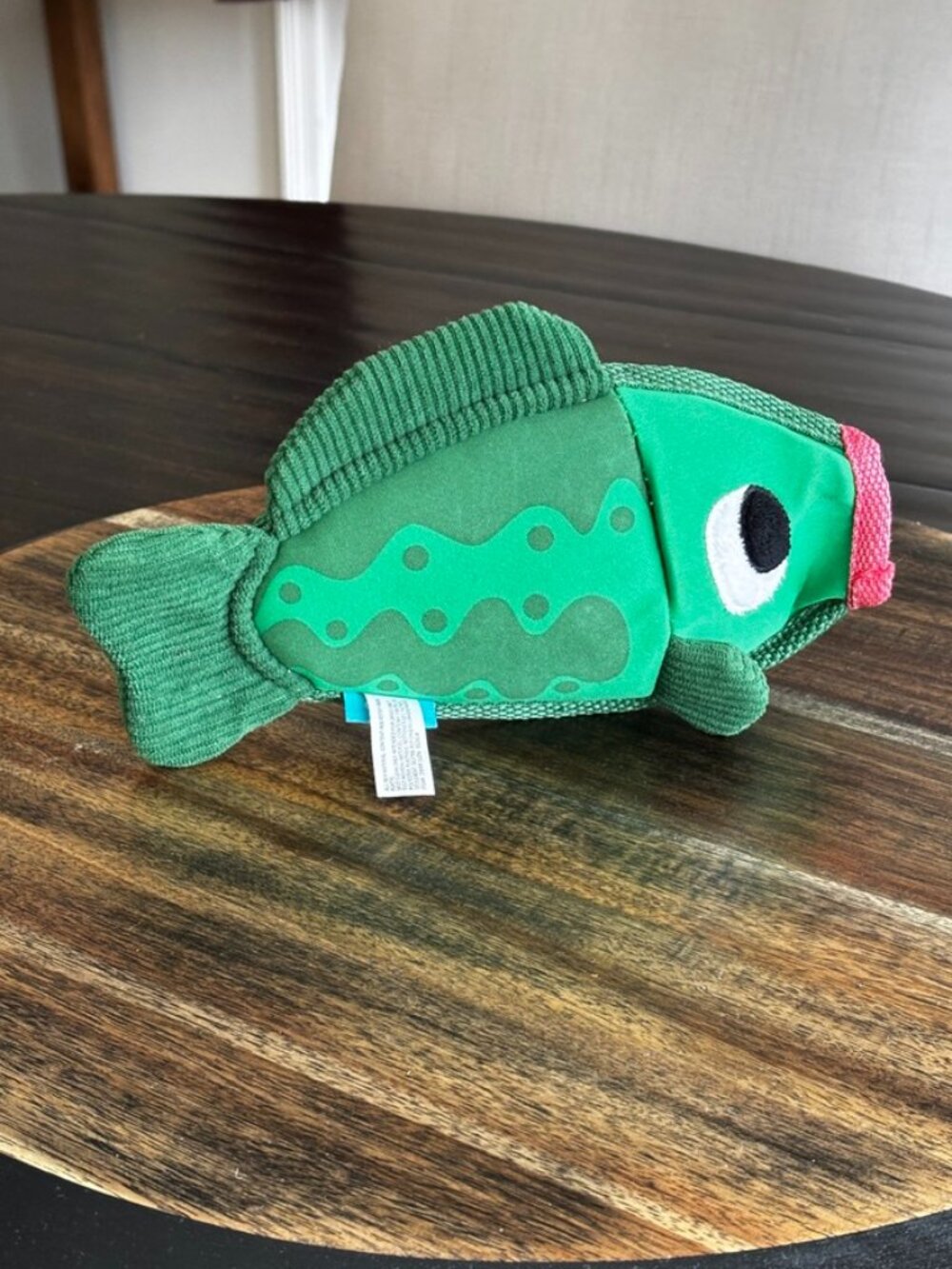 BARK Green Fish Plush Squeaky Crinkle Dog Toy